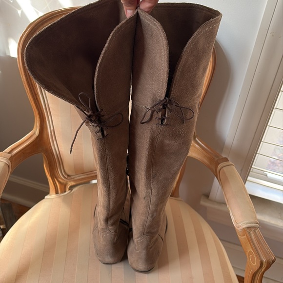 FRYE Designer suede leather over the knee tan brown sexy boots 9 $328 lace up - Picture 5 of 13